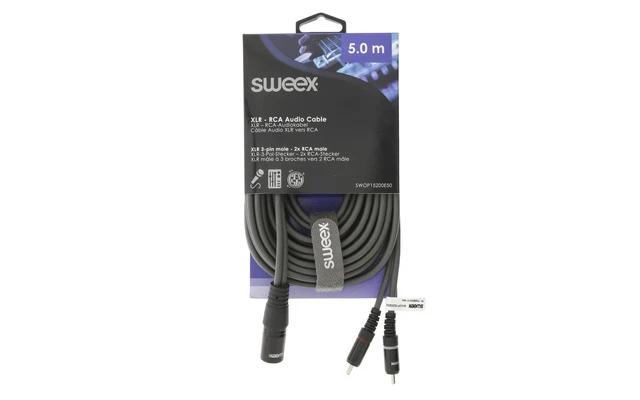 Cable XLR Estéreo de Macho de 3 Pines - 2x RCA Macho de 5,0 m Gris Oscuro - Sweex SWOP15200E50