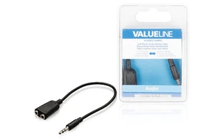 Cable divisor de audio jack estéreo de 3.5 mm macho - 2 3.5 mm hembra de 0.20 m en color negro