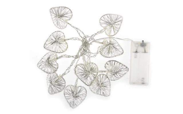 Cadena de luz con LEDs - 10 LEDs - Corazones (metal) - color blanco cálido