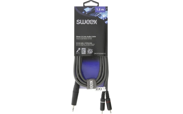 Cable de Audio Estéreo Macho de 3,5 mm - 2x RCA Macho de 1,5 m Gris Oscuro - Sweex SWOP22200E15