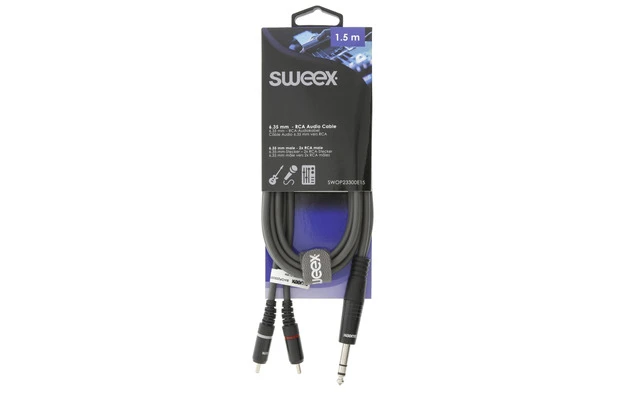 Cable de Audio Estéreo Macho de 6,35 mm - 2x RCA Macho de 1,5 m Gris Oscuro - Sweex SWOP23300E15