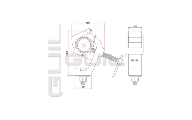 Guil ABZ-14 Gancho de aluminio con plancha protectora. Para tubo de ø 30-50 mm