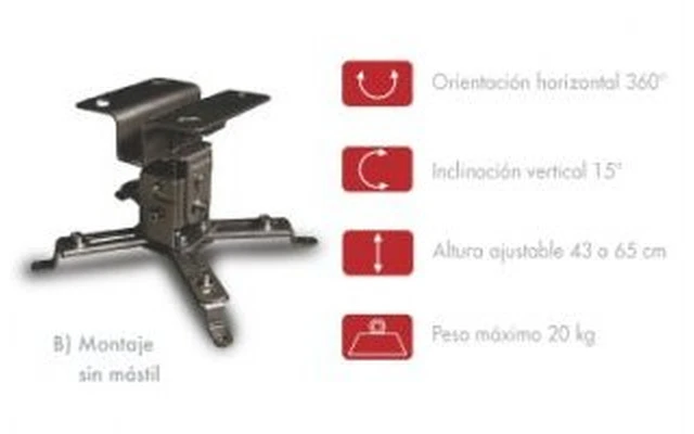 Soporte metálico de techo extensible para proyectores de vídeo.