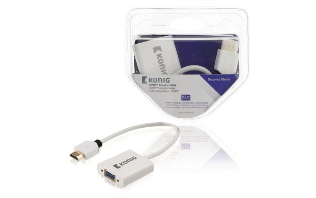 Cable adaptador HDMI™ de Conector HDMI™ a VGA hembra + salida de 3,5 mm, 0,20 m en blanco