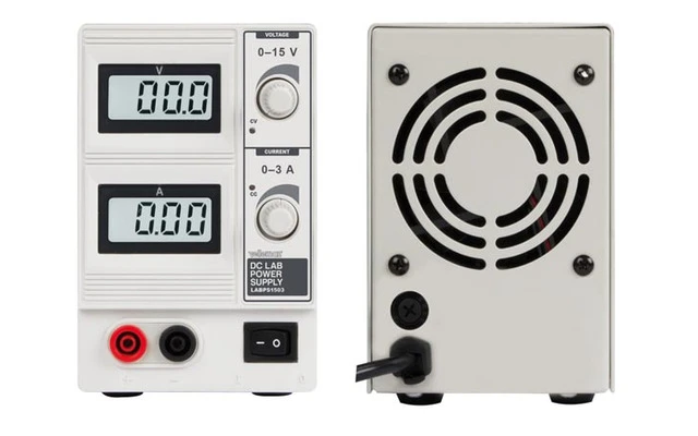 Fuente de alimentación DC para laboratorio - 0-15 vDC / 0-3 A Máx - Con 2 pantallas LCD