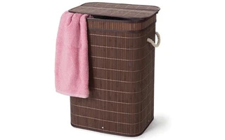 Cesto para la ropa con tapa abatible - bambú - rectangular - color Marrón
