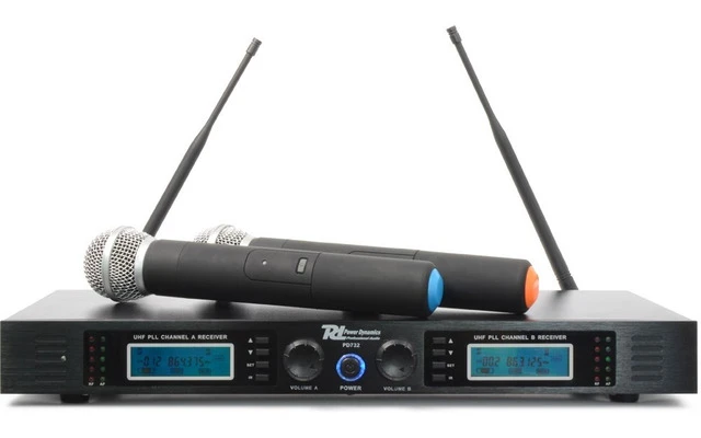 Power Dynamics PD732H 2x 16 Canales UHF Micro Inalambrico True Diversity con 2 Microfonos