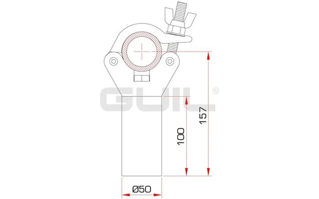 Guil ABZ-37 Abrazadera de aluminio ABZ-24 con adaptador macizo de aluminio de 10 cm (Ø 50 mm)