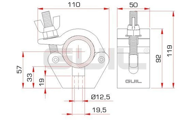 Guil ABZ-37 Abrazadera de aluminio ABZ-24 con adaptador macizo de aluminio de 10 cm (Ø 50 mm)