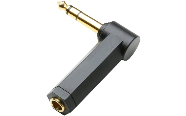 Adaptador acodado 90° de jack estéreo de 6,3 mm macho a hembra