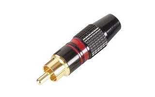 Conector RCA macho - punta dorada - caja negra - aro rojo