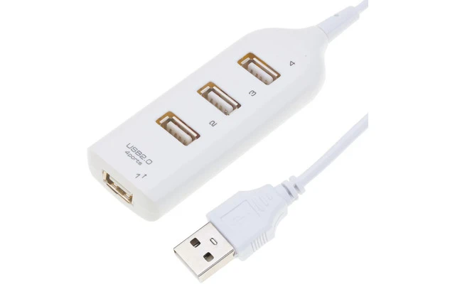Mini HUB USB 2.0 - 4 Puertos - Color Blanco