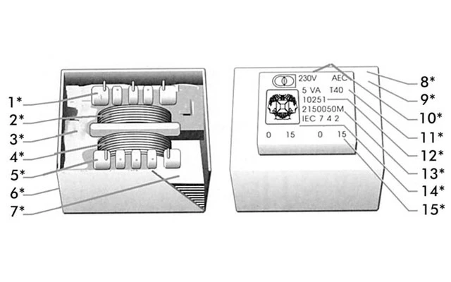 TRANSFORMADOR ENCAPSULADO 5VA 2 x 7.5V / 2 x 0.334A