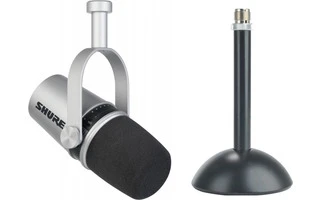 Shure MV7 Plata + Soporte de sobremesa para micrófono
