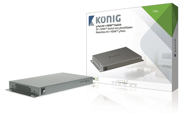 Conmutador AV + HDMI de 5 puertos: compuesto + componente + VGA + 2 entradas HDMI y salida HDMI