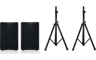 2x QSC CP12 + Pareja de trípodes de altavoz con funda de transporte