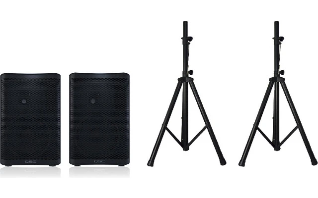 2x QSC CP12 + Pareja de trípodes de altavoz con funda de transporte