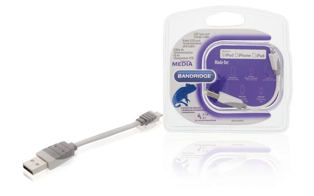 Cable USB de carga y sincronización USB A macho - macho Lightning de 8 pines de 0,10 m en color 