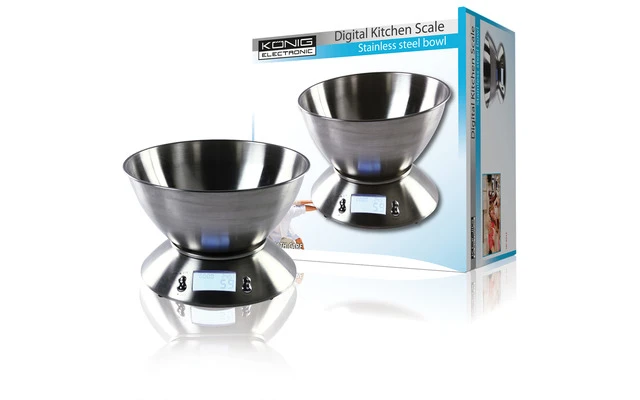 Báscula de cocina digital con bol de acero inoxidable