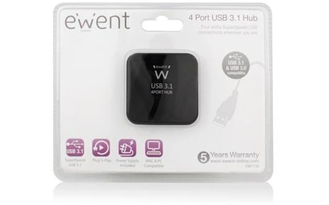 eWent 1134 - Cubo de 4 puertos USB 3.1 Gen1