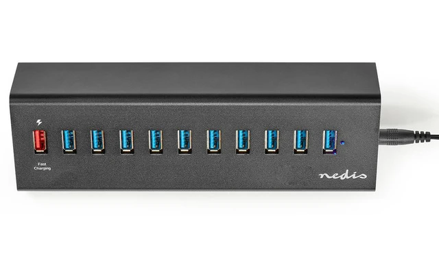 Concentrador USB - 11 Puertos - Alimentación USB 3.0 - Puerto de Carga QC3.0 - 5 Gbps - Aluminio