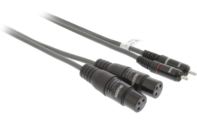 2x Cable XLR Estéreo de 3 Pines Hembra - 2x RCA Macho de 3,0 m Gris Oscuro