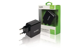 Cargador de Pared con 2 Salidas USB/USB-C de 4,8 A en Color Negro - Sweex CH-015BL