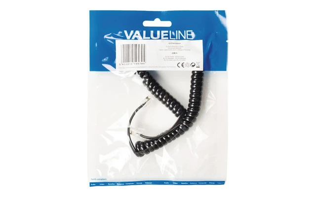 Cable espiral para auricular RJ10 macho RJ10 macho 2,00m negro - Valueline VLTP90100B20