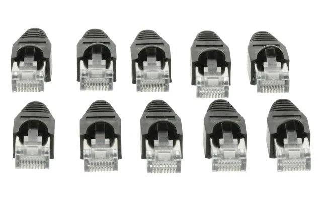 Conector de red RJ45 macho CAT5 con funda protectora negra, 10 unidades - Valueline VLCP89350B