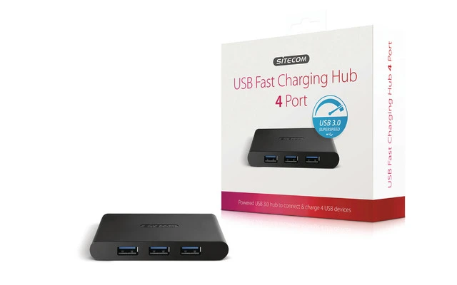 Hub 4-Port USB 3.0 Motorizado Negro - Sitecom CN-085