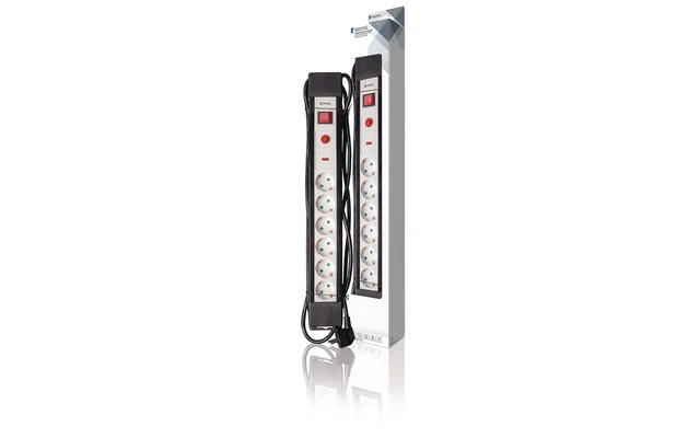 Regleta de 6 tomas Schuko con cable de 3 m y protector contra sobretensiones en color negro