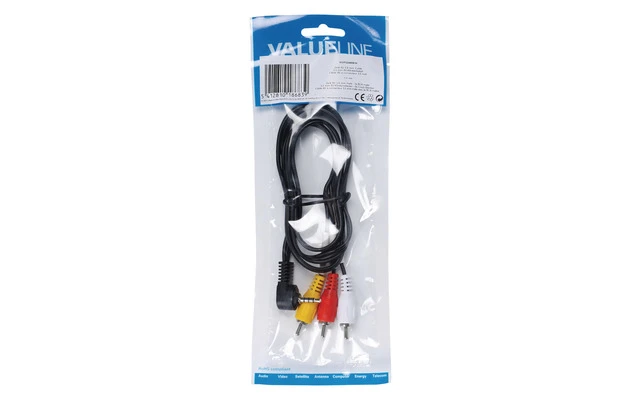 Cable Jack AV de jack AV 3,5 mm macho a 3 x RCA macho de 1,00 m en color negro