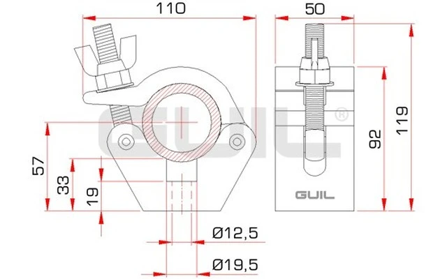 Guil ABZ-32 Doble abrazadera bisagra (aluminio) 750 Kg