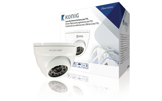 Cámara domo de seguridad con 700 TVL y cable de 18 m incluido, blanca - König SAS-CAM1210