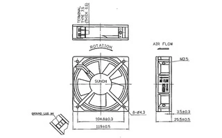 VENTILADOR SUNON 230VAC COJINETE LISO 120 x 120 x 25mm