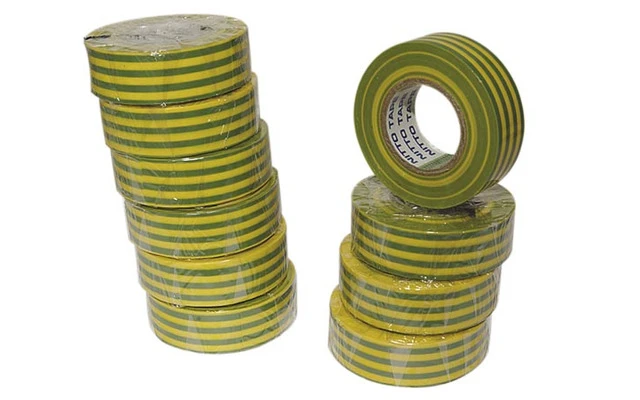 CINTA ADHESIVA AISLANTE - COLOR VERDE/AMARILLO 19mm x 10m (10 ud