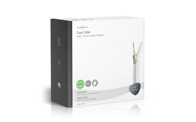 Cable Coaxial - RG6T - 50 metros - Caja de Regalo - Blanco