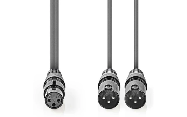 Cable de Audio XLR Compensado - 2x XLR de 3 pines macho - XLR de 3 pines hembra - 1,5 m - Gris