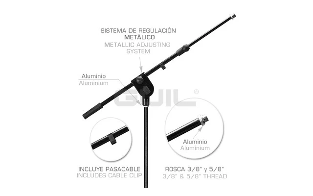 Guil PM-20 Pie de micro reforzado con jirafa telescópica con doble rosca