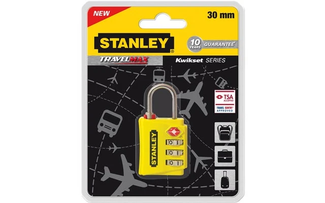 STANLEY - CANDADO DE EQUIPAJE - ZINC - 30 mm - 3 DÍGITOS - COLOR AMARILLO