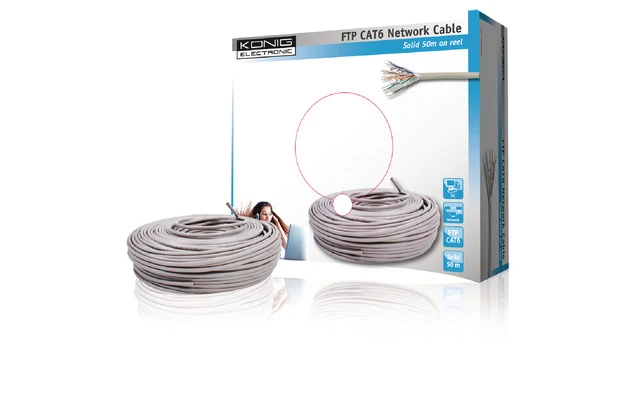 Cable de Red CAT6 en Bobina F/UTP Gris Sólido - König CMP-FTP6R50S