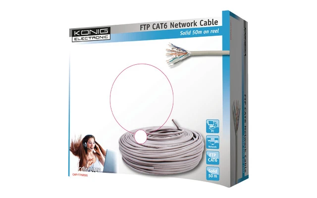 Cable de Red CAT6 en Bobina F/UTP Gris Sólido - König CMP-FTP6R50S