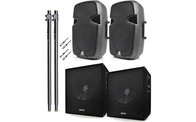 2x SkyTec SPJ-1200ABT + SkyTec SMWA18 + Trípode Subwoofer - Altavoz x2 + Cableado XLR