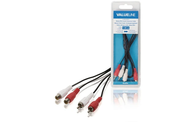 Cable de extensión de audio estéreo 2 RCA macho - 2 RCA hembra de 1.00 m en color negro