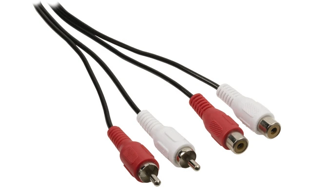 Cable de extensión de audio estéreo 2 RCA macho - 2 RCA hembra de 1.00 m en color negro