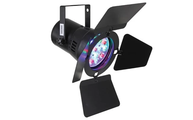 Foco LED PAR 36 - 12 x 1W R+G+B con 'BARN DOOR' - Negro