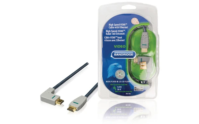 Cable HDMI con Ethernet HDMI macho - HDMI macho Ángulo hacia la izquierda 5 metros cable azul