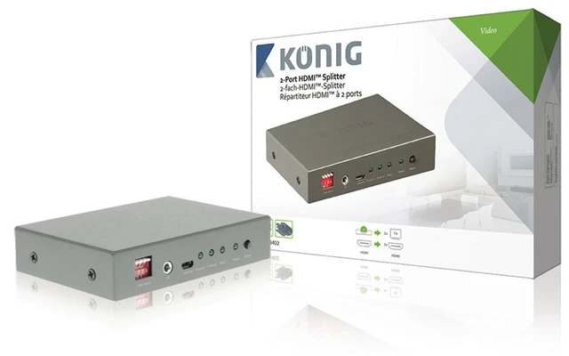 Divisor HDMI de 1 puerto con entrada HDMI y 2 salidas HDMI en color gris oscur