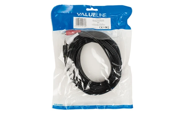 Cable adaptador de audio jack estéreo de 3.5 mm macho - 2 RCA macho de 15.00 m en color negro