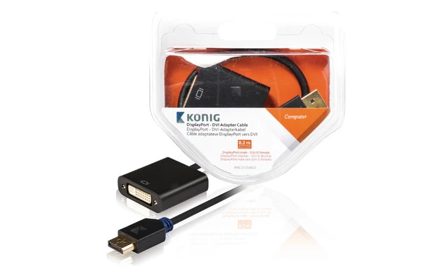 Cable adaptador DisplayPort - DVI de DisplayPort macho a DVI-D hembra de 0,20 m en gris - König 